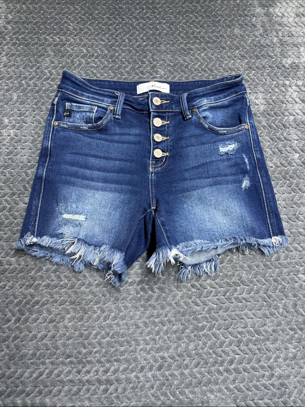 KanCan Dark Blue Distressed 4 Button Denim Shorts